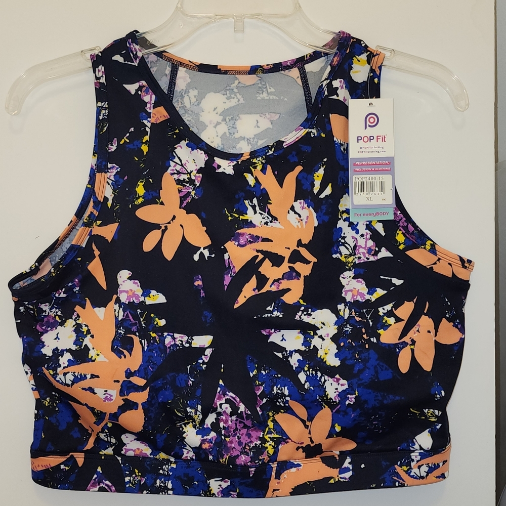 Pop fit Sports Bra High Neck Emma Athletic Gym Floral XL Extra Large NWT